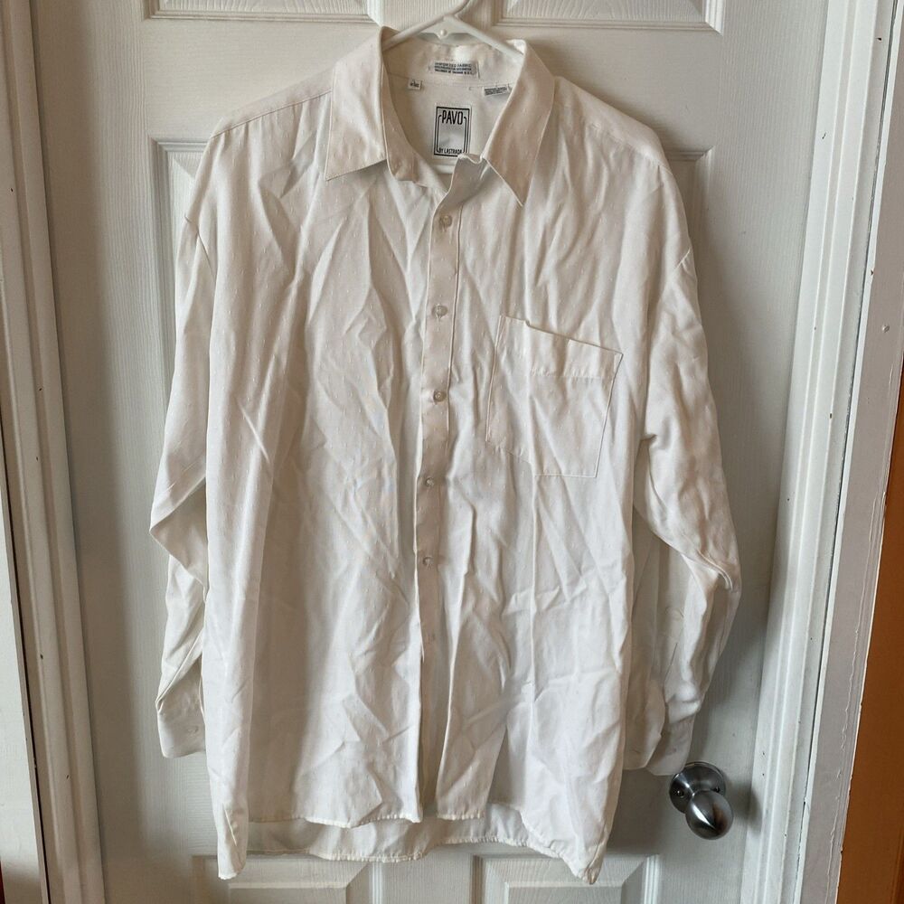 Pavo By Lastrada Men’s Patterned Wht Long Sleeve Button Up Shirt Size L 16-16.5